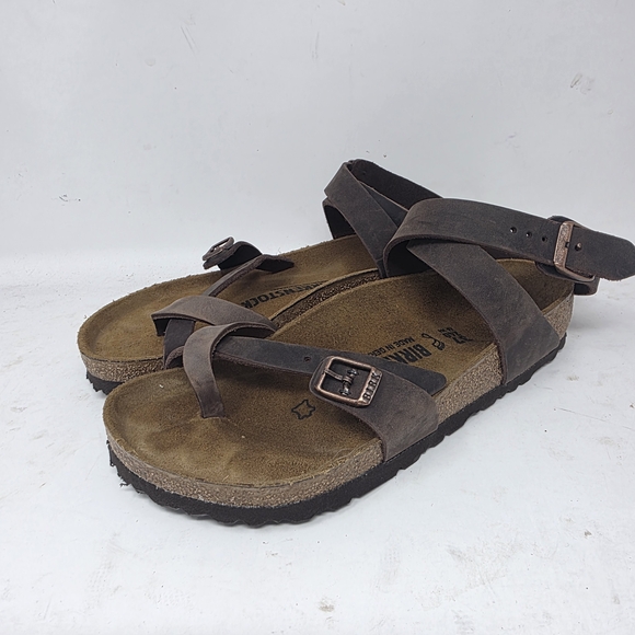 Birkenstock Yara Habana Brown Leather Sandals Slide Ankle Strap Size 6 - Picture 1 of 7